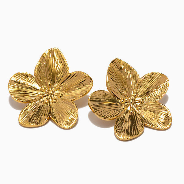 Vintage Statement 18K Gold Plated Oversized Flower Stud Earrings