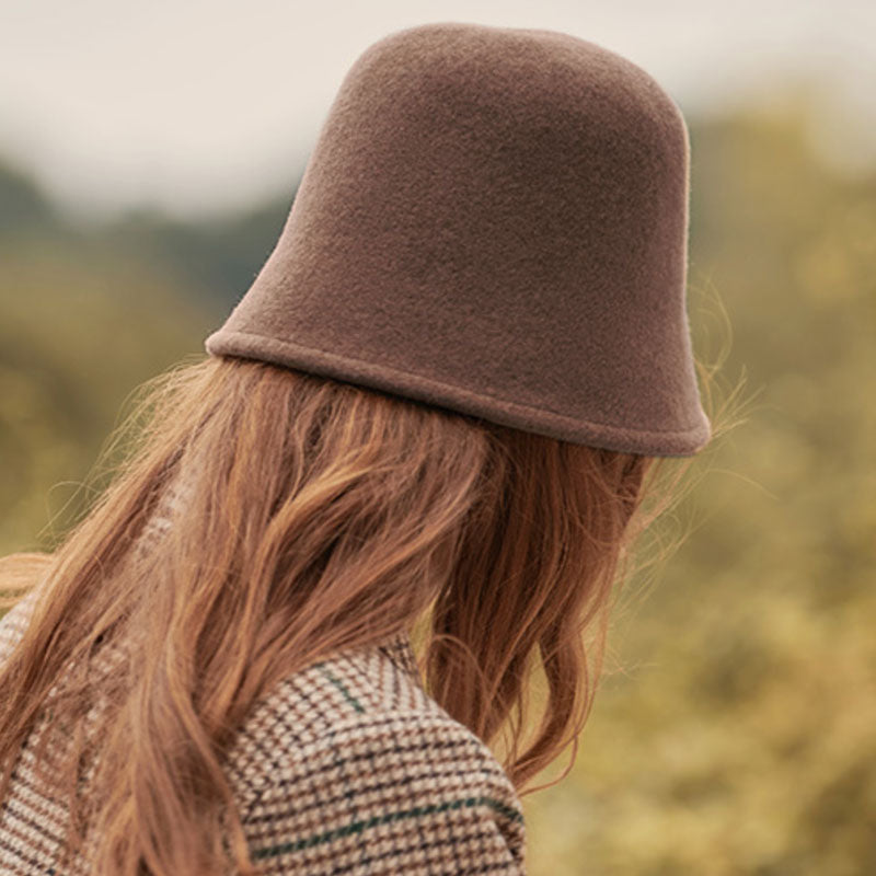 Vintage Style Pure Color Winter Wool Blend Bucket Hat