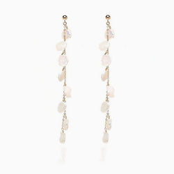 Wedding 18K Gold Plated Baroque Petal Pearl Cable Chain Drop Earrings