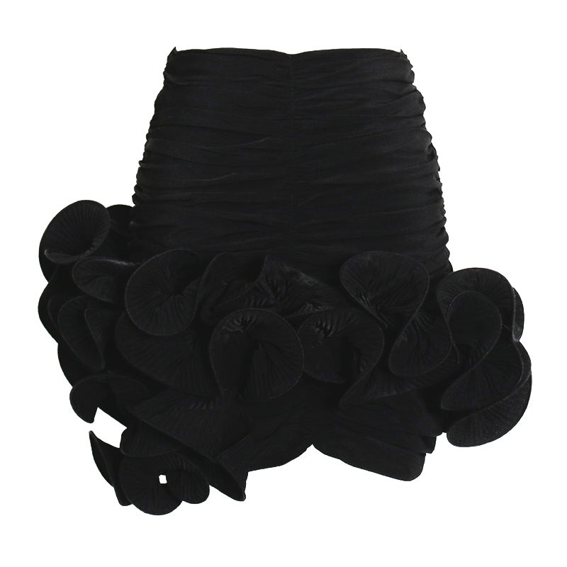 Asymmetric 3D Ruffle Ruched High Waist Bodycon Mini Skirt