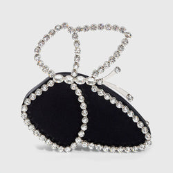 Asymmetric Butterfly Rhinestone Embellished Satin Clutch Bag - Black