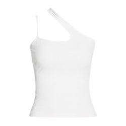 Asymmetric One Shoulder Fitted Ribbed Knit Crop Tank Top