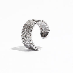 Bold Style Silver Tone Beaded Layered Open Cuff Ring - Silver