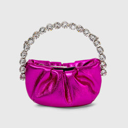 Chic Rhinestone Embellished Gathered Leather Semicircular Mini Clutch - Pink