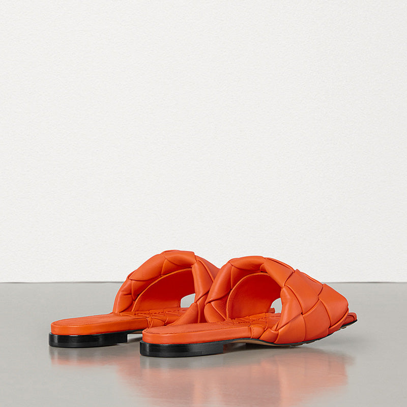 Chic Square Toe Braided Leather Slides - Burnt Orange