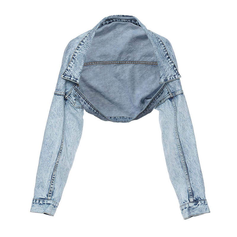 Cool Collared Drop Shoulder Long Sleeve Denim Bolero Jacket