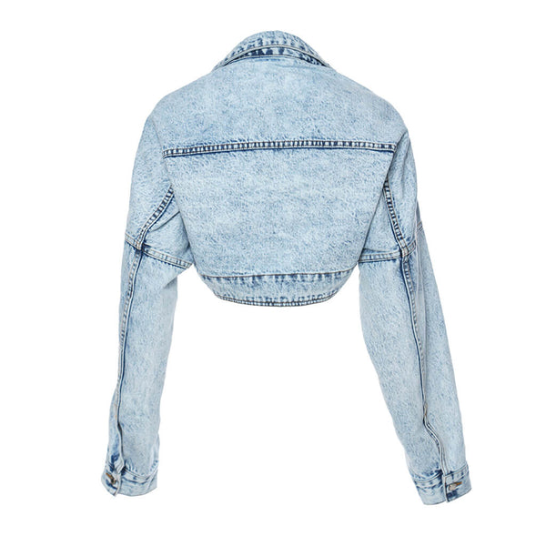 Cool Collared Drop Shoulder Long Sleeve Denim Bolero Jacket