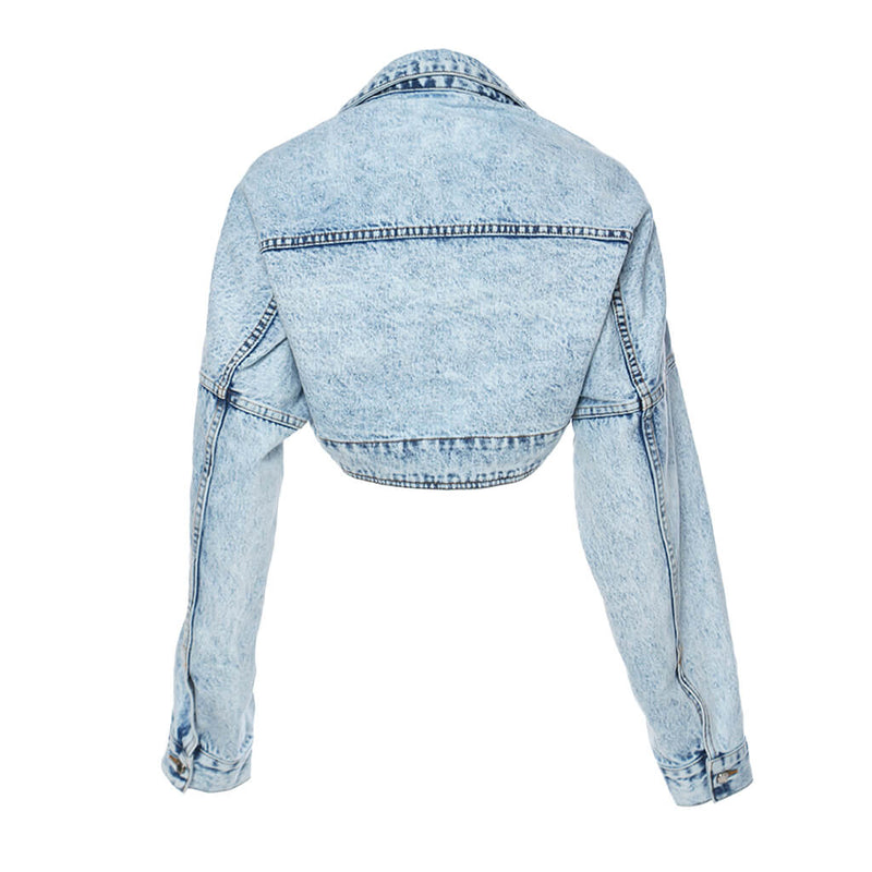 Cool Collared Drop Shoulder Long Sleeve Denim Bolero Jacket