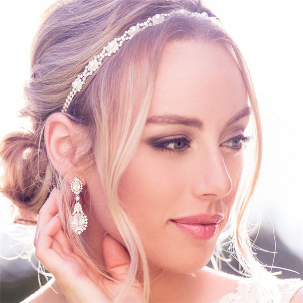 Dainty Silver Plated Pearl Beaded Rhinestone Embellished Headband - Silver