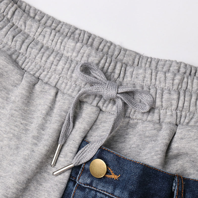 Deconstructed Inverted Pocket Denim Applique High Waist Sweatpants