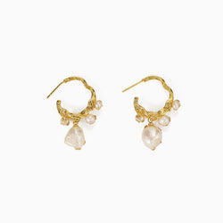 Elegant Gold Plated Pearlized Beaded Stud Earrings - Gold