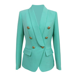 Fresh Gold Button Detail Double Breasted Shawl Lapel Tailored Blazer