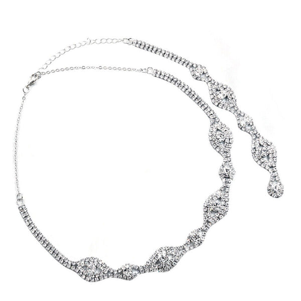 Graceful Rhinestone Embellished Bridal Backdrop Necklace - Silver