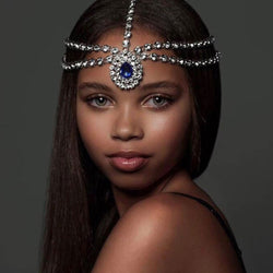 Luxury Gem Detail Crystal Embellished Layered Head Chain - Silver