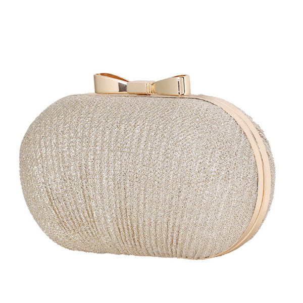 Metallic Bowknot Trim Ruched Evening Mini Clutch Bag - Gold