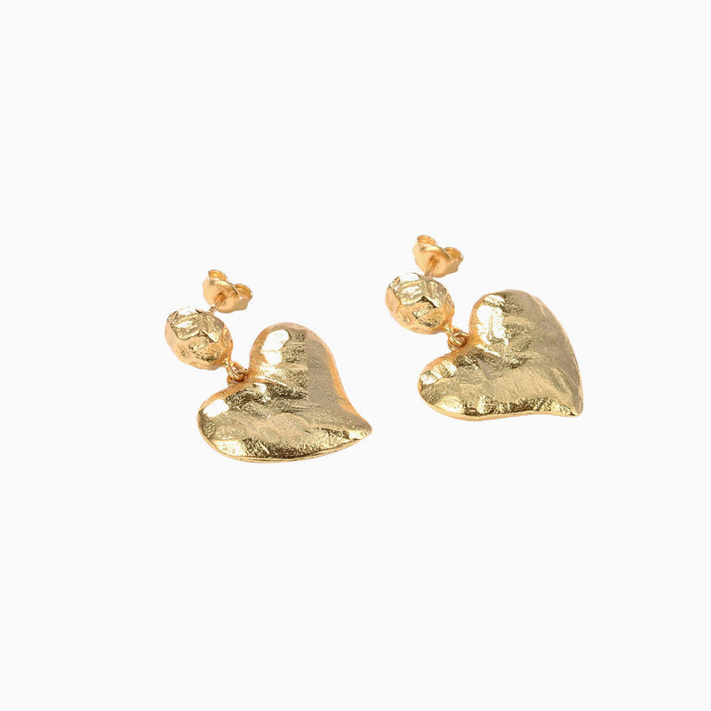 Metallic Gold Tone Sweetheart Heart Shape Drop Earrings - Gold