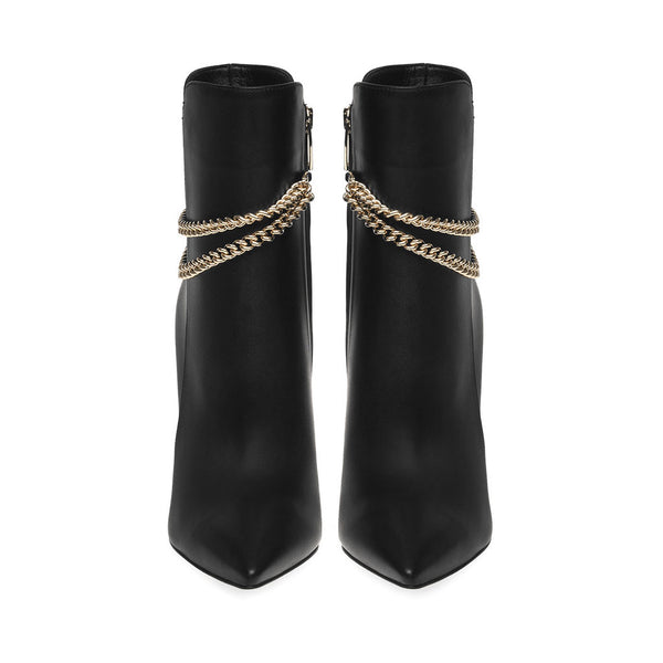 Powerful Pointed Toe Chain Strap High Heel Ankle Boots - Black