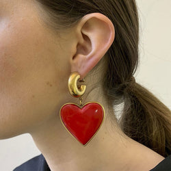 Retro Gold Vermeil Sweetheart Drop Earrings - Red