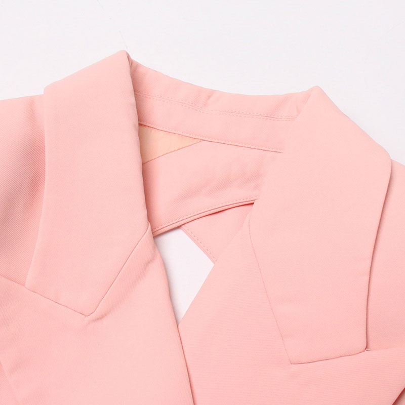 Sassy Cutout Peak Lapel Shoulder Pad Long Sleeve Blazer Bodysuit - Pink