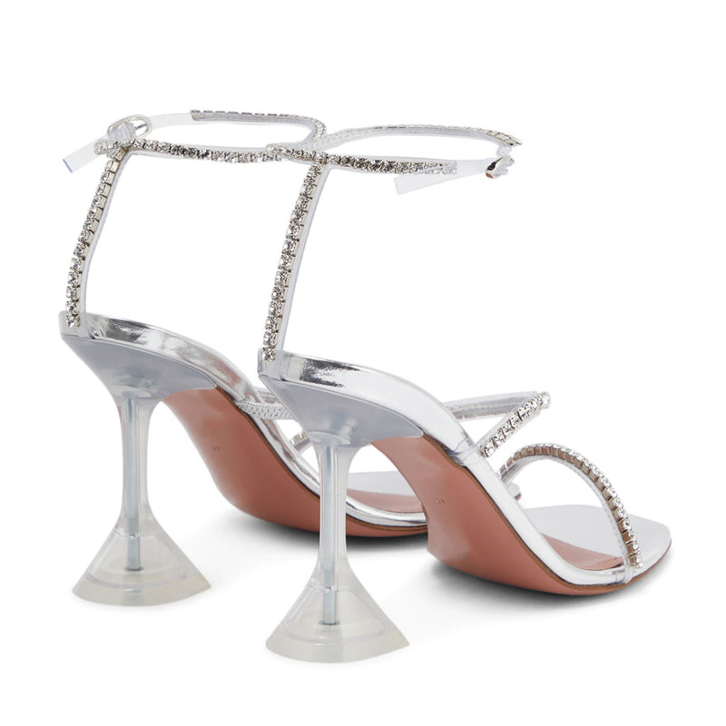 Shiny Crystal Ankle Strap Square Toe Clear PVC Martini Heel Sandals - Silver