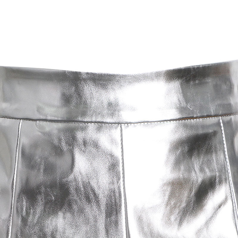 Shiny Ruffle Trim High Waist Vegan Leather Micro Booty Shorts