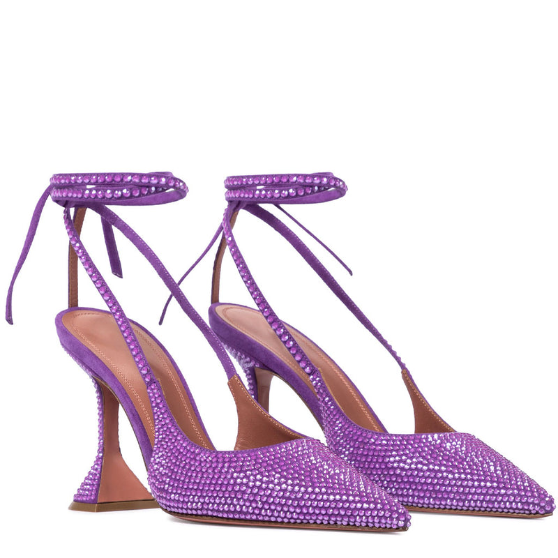 Sparkly Rhinestone Embellished Slingback Strappy Heeled Sandals - Purple