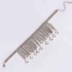 Sparkly Rhinestone Embellished Waterfall Fringe Choker Necklace - Silver