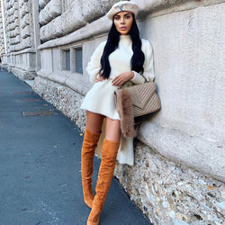 Stylish Suede Pointed Toe Over-knee Stiletto Boots - Camel