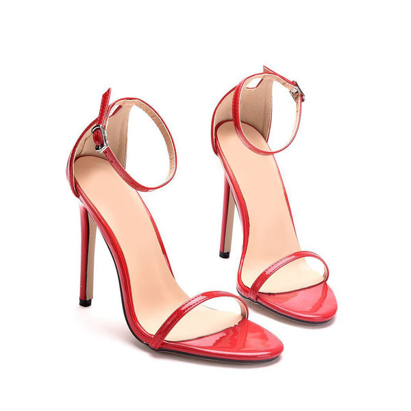 Trendy Solid Color Ankle Strap High Heel Sandals - Red