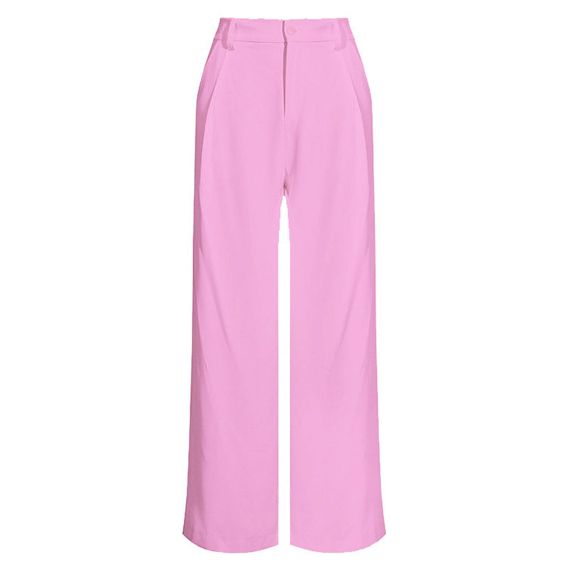 Trendy Solid Color Ankle Tie High Waist Wide Leg Pants