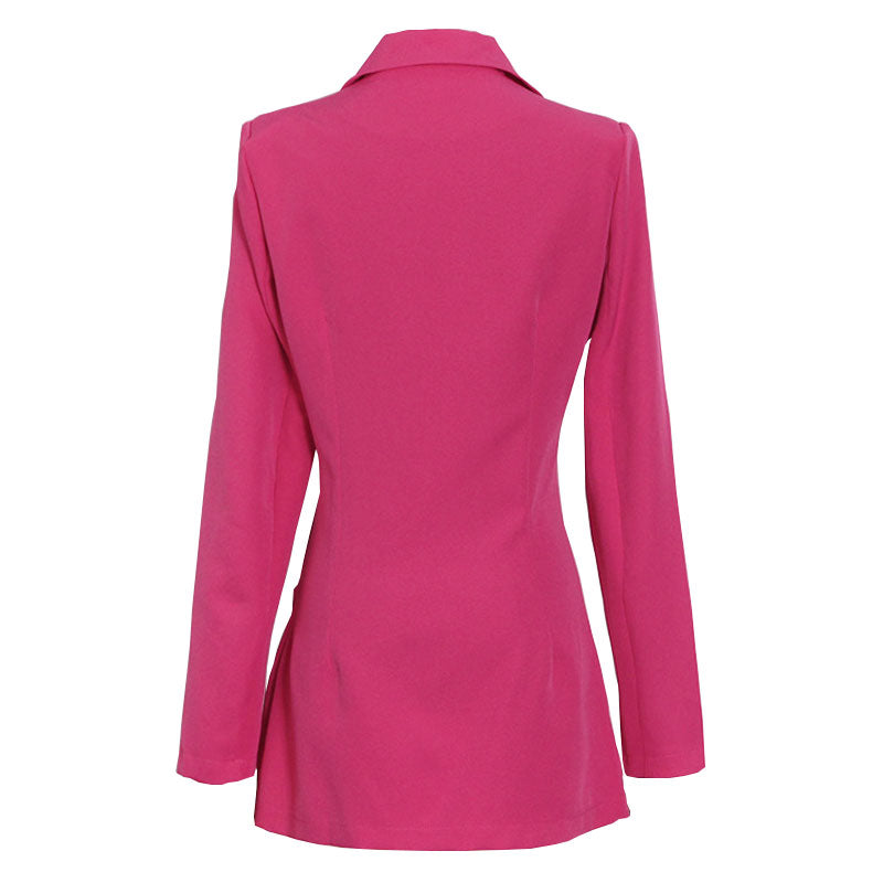 Unique Crisscross String Lapel Long Sleeve Blazer - ROSE