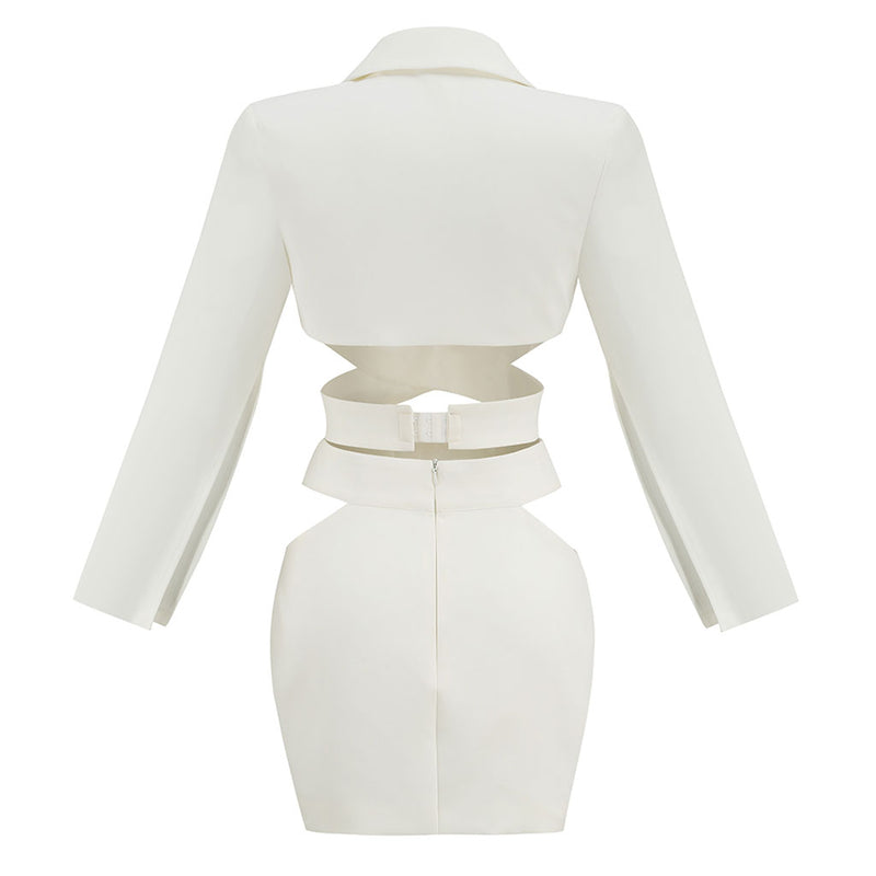 Unique Cutout Split Sleeve Wraparound Blazer Matching Set - White