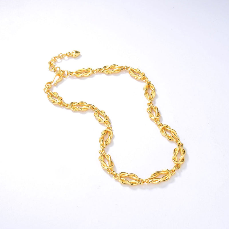 Unique Gold Tone Braided Chain Link Choker Necklace - Gold