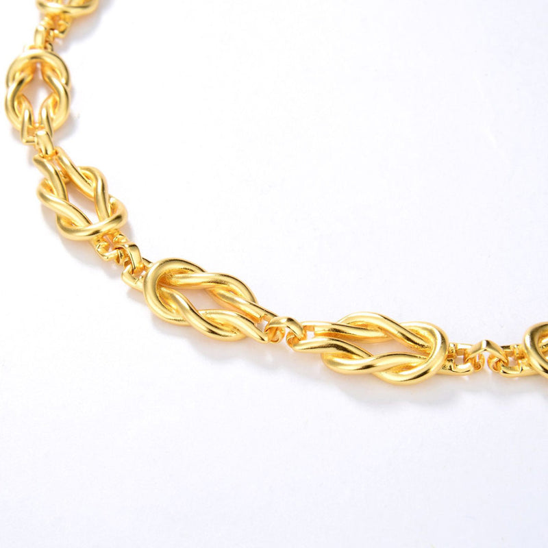 Unique Gold Tone Braided Chain Link Choker Necklace - Gold