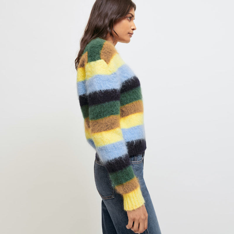 Vibrant Melange Striped Long Sleeve Pullover Sweater - Multicolor